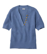 Women's Sunwashed Openwork Sweater, Short-Sleeve Henley - US 5918