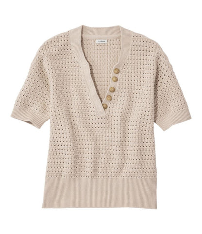 Women's Sunwashed Openwork Sweater, Short-Sleeve Henley - US 1992