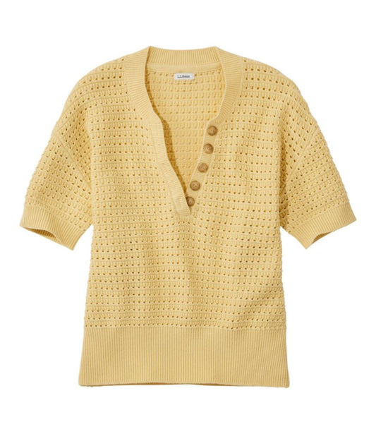 Women's Sunwashed Openwork Sweater, Short-Sleeve Henley - US 9297