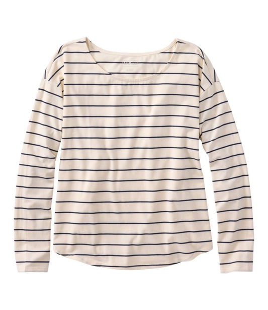 Women's Soft Stretch Supima-Blend Tee, Long Dolman-Sleeve Jewelneck Stripe - US 8652