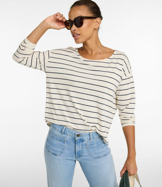 Women's Soft Stretch Supima-Blend Tee, Long Dolman-Sleeve Jewelneck Stripe - US 8652