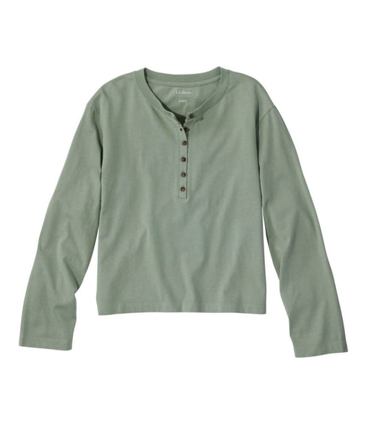 Women's Sunwashed Tee, Long-Sleeve Cropped Boxy Henley - US 9898