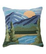 Indoor/Outdoor Hooked Pillow, Mountain Horizon, 18" x 18" - US 0996