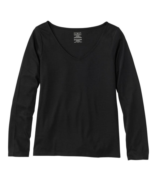 Women's Pima Cotton Tee, Long-Sleeve Open V-Neck - US 0326