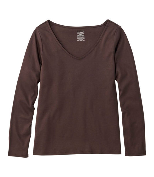 Women's Pima Cotton Tee, Long-Sleeve Open V-Neck - US 1754