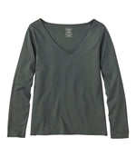 Women's Pima Cotton Tee, Long-Sleeve Open V-Neck - US 3263