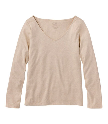 Women's Pima Cotton Tee, Long-Sleeve Open V-Neck - US 0070