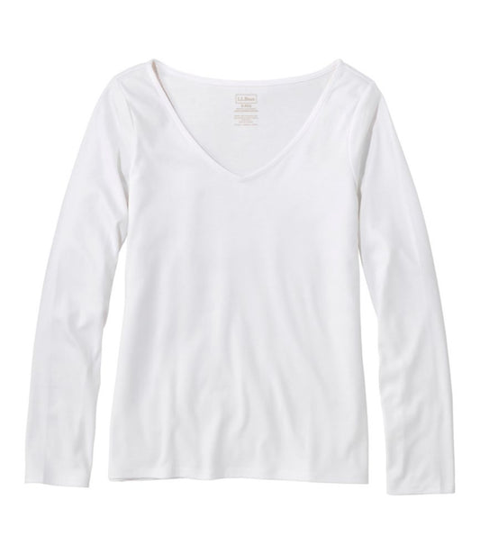 Women's Pima Cotton Tee, Long-Sleeve Open V-Neck - US 9365
