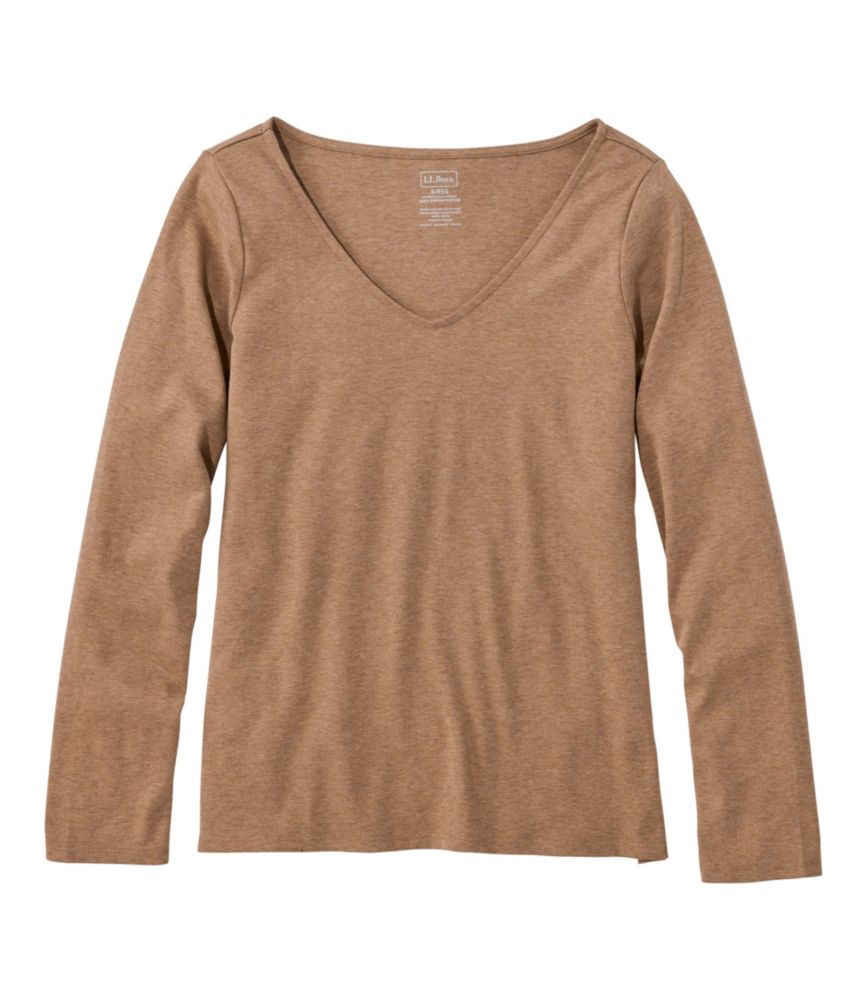 Women's Pima Cotton Tee, Long-Sleeve Open V-Neck - US 6633